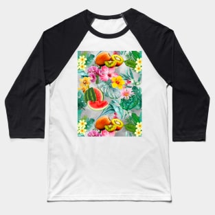 Vibrant tropical leaves pattern, watermelon illustration, tropical plants, grey colorful tropical fruits Baseball T-Shirt